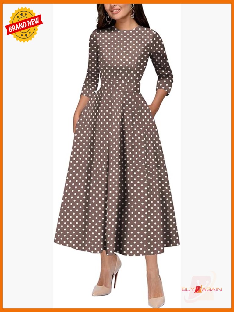 Vintage A-Line Swing Dress With Pockets 3/4 Sleeve